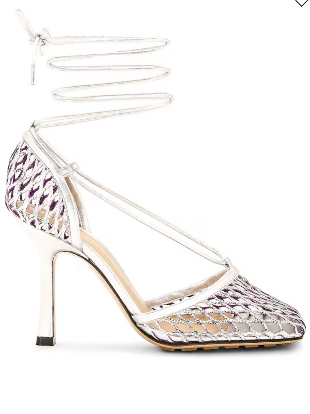 Bottega Stretch Lace-Up Heels in Silver